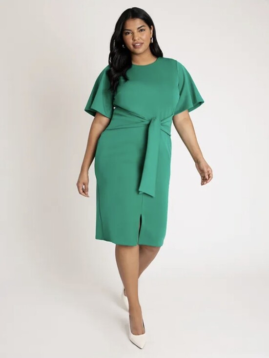 Eloquii Dresses & Skirts - Eloquii Emerald Green Wrap Style Flutter Sleeve Front Slit Dress Plus Size 20